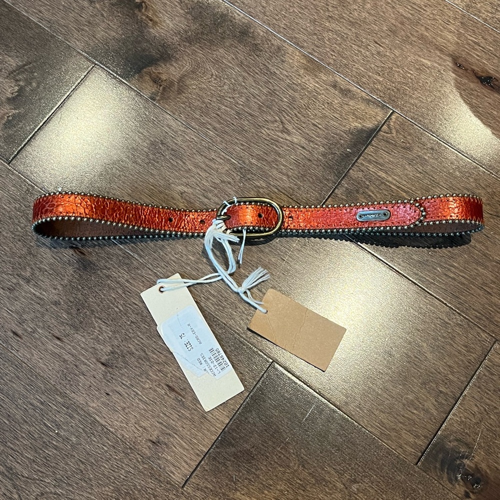 NWT RARE DIESEL oval buckle belt in orange metallic size 75/small.